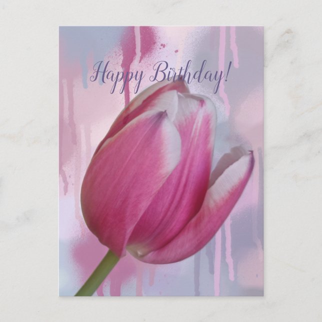Pink Tullip tropfende Farbe Hintergrund & benutzer Postkarte (Vorderseite)