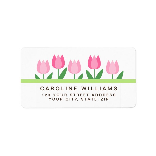 Pink-Tulpengrenze-Rücksendeadressen-Aufkleber Adressaufkleber (Vorne)