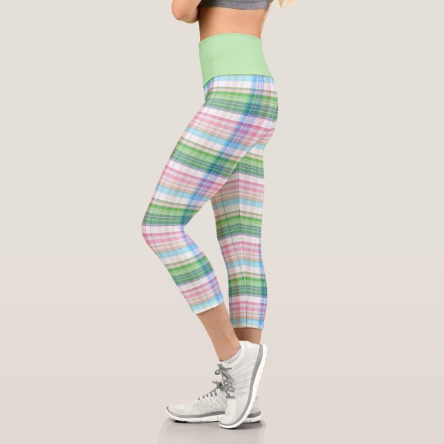 Pink Türkis Blue Lime Green Kariert Tartan Karo Capri Leggings (Links)