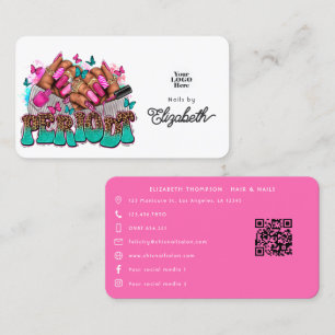 Pink & Türkis Periodt Schwarze Frau Nagelstudio Visitenkarte