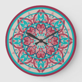 Pink & Turquoise Boho Mandala Large Clock Große Wanduhr
