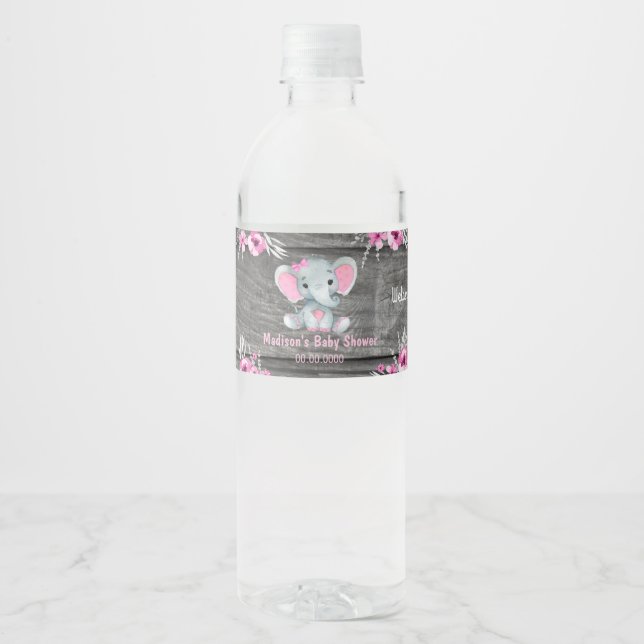 Pink Turquoise Eléphant bouteille d'eau étiquette  (Devant)