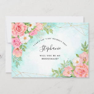 Pink Turquoise Ombre Floral Bouquet Bridesmaid Einladung