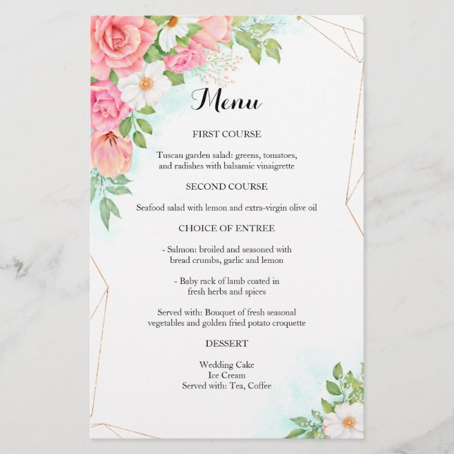 Pink Turquoise Ombre Floral Bouquet Mariage Menu (Devant)