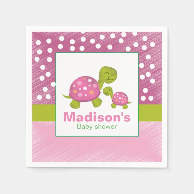 Pink Turtle Baby Dusche Napkin Serviette (Vorderseite)