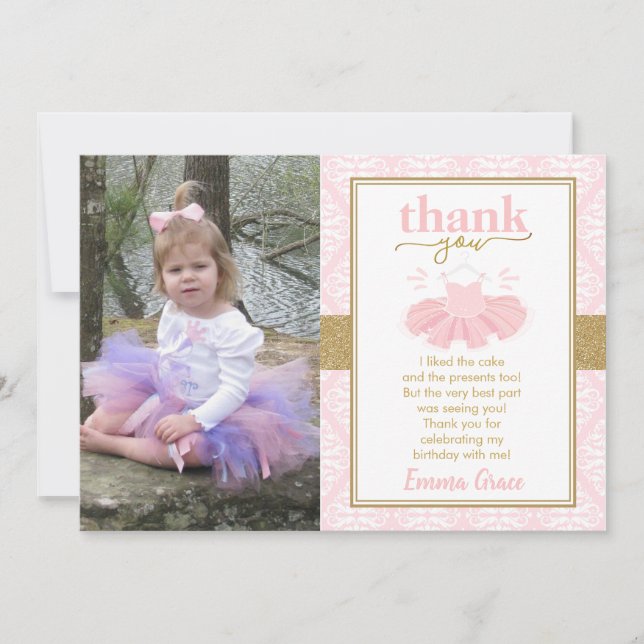Pink Tutu Ballerina Girl Photo Carte de remercieme (Devant)