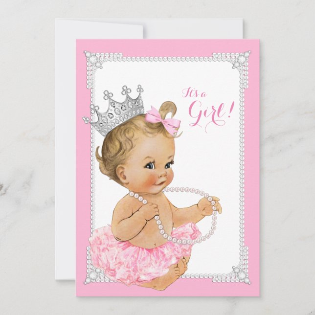Pink Tutu Ballerina Pink Pearl Baby Girl Dusche Einladung (Vorderseite)