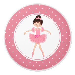 Pink Tutu Ballerina Polka Dot Keramikknauf