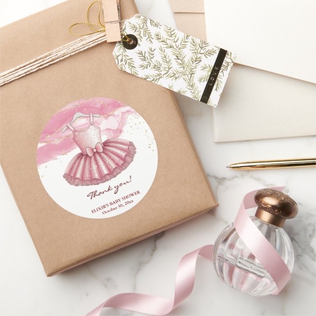 Pink Tutu Gold Glitzer Kinderdusche Runder Aufkleber (Schenken)