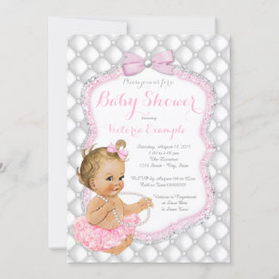 Pink Tutu Pearl Blonde Girl Babydusche Einladung