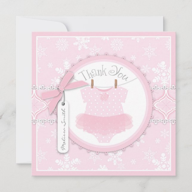 Pink Tutu & Snowflakes Danke Karte (Vorderseite)