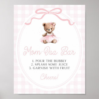Pink Tutu Teddy Bear Baby Shower Mimosa Bar Poster