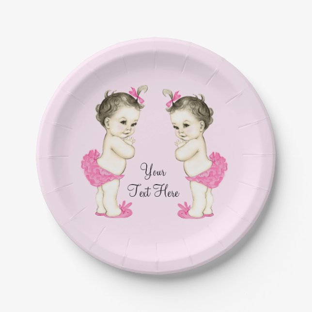 Pink Twin Baby Girl Pappteller (Vorderseite)