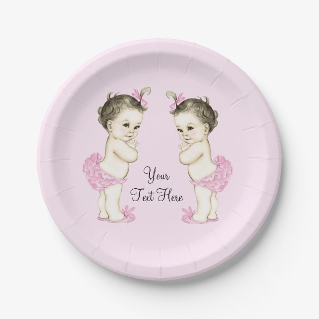 Pink Twin Baby Girl Pappteller (Vorderseite)