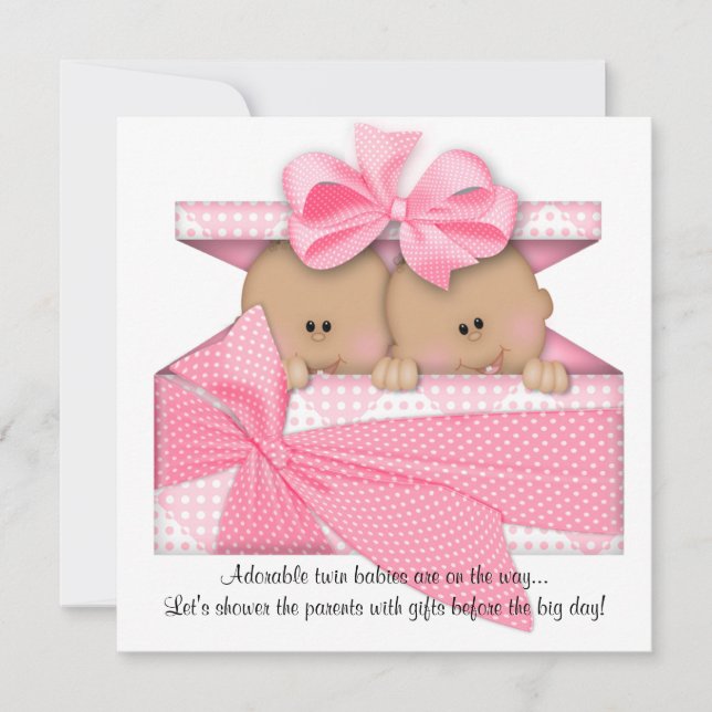 Pink TWIN Kinderdusche Einladung Afro American (Vorderseite)