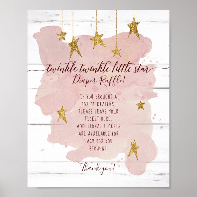 Pink Twinkle Little Star Gold Windeln Raffel-Zeich Poster (Vorne)