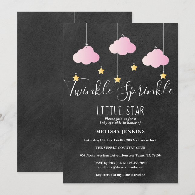 Pink Twinkle Sprinkle Baby Sprinkle Chalkboard Einladung (Vorne/Hinten)