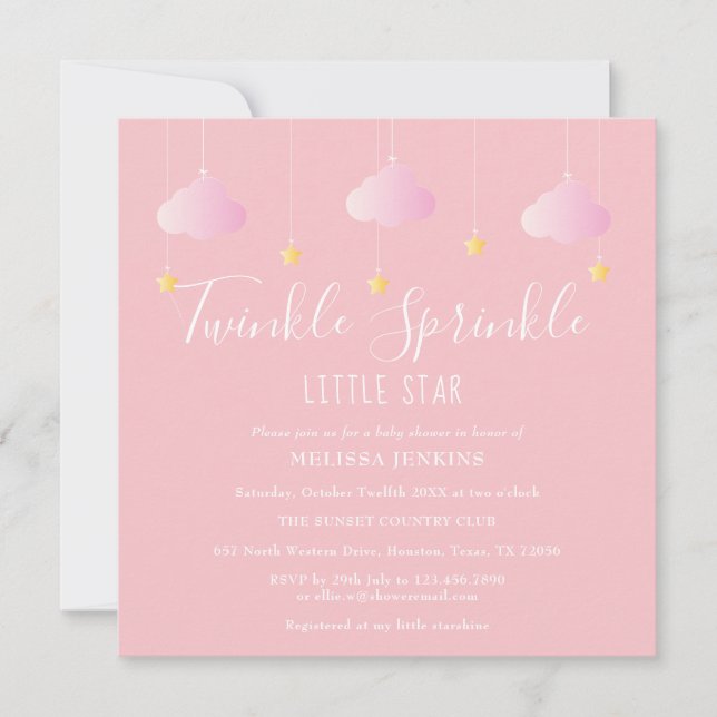 Pink Twinkle Sprinkle Little Star Baby Dusche Einladung (Vorderseite)