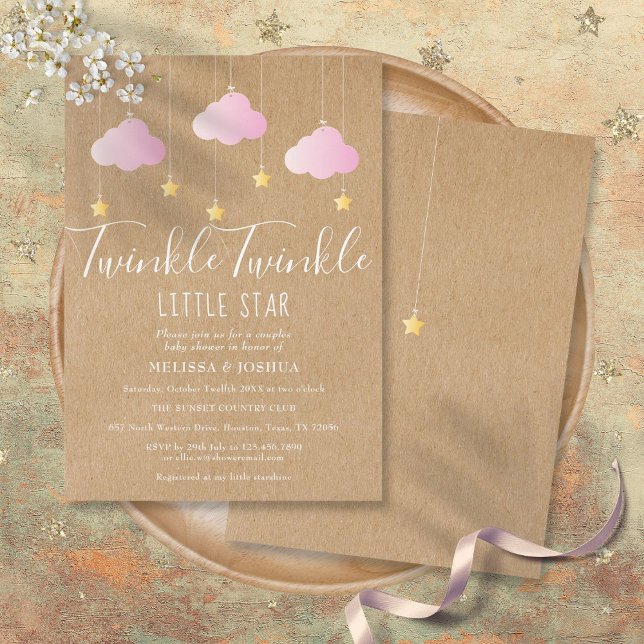 Pink Twinkle Twinkle Baby Dusche Rustikale Kraft Einladung (Pink Twinkle Twinkle Baby Shower Rustic Kraft Invitation)