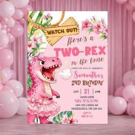 Pink Two Rex On The Loose Third Birthday Einladung