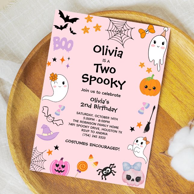 Pink Two Spookk Niedlich Ghost Halloween 2. Geburt Einladung (Pink Two Spooky Cute Ghost Halloween 2nd Birthday Invitation )