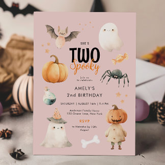 Pink Two Spooky Girl Halloween Einladung