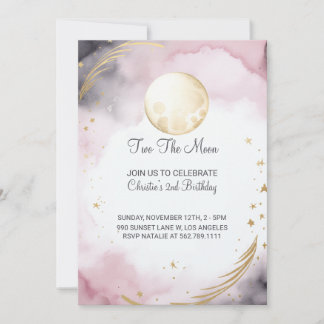 Pink Two The Moon 2e Invitation d'anniversaire