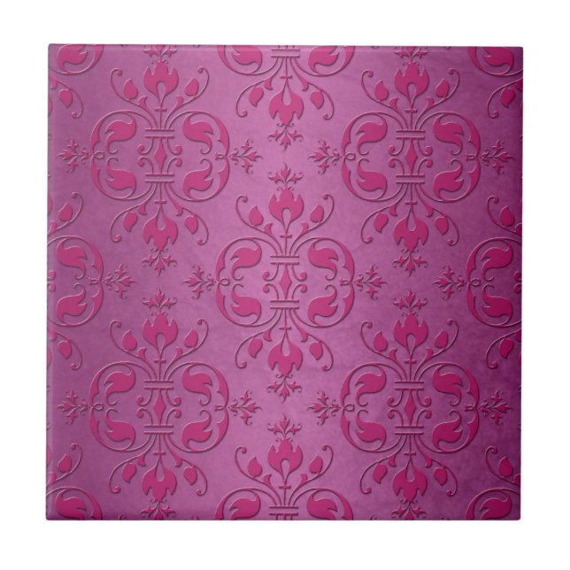 Pink Two Tone Damask Muster Fliese (Vorderseite)