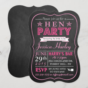 Pink Typografy Chalkboard Hen Party Einladung