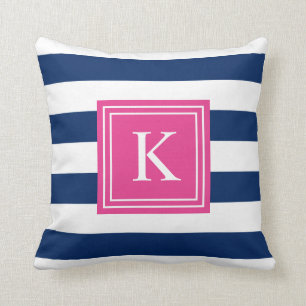 Pink u. Marine-Monogramm Striped   Wurfs-Kissen Kissen