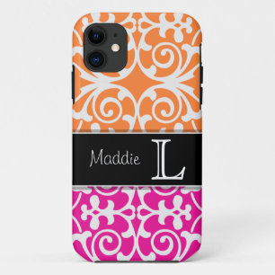Pink-u. Orangen-Damast-Monogramm iPhone 5 Case-Mate iPhone Hülle