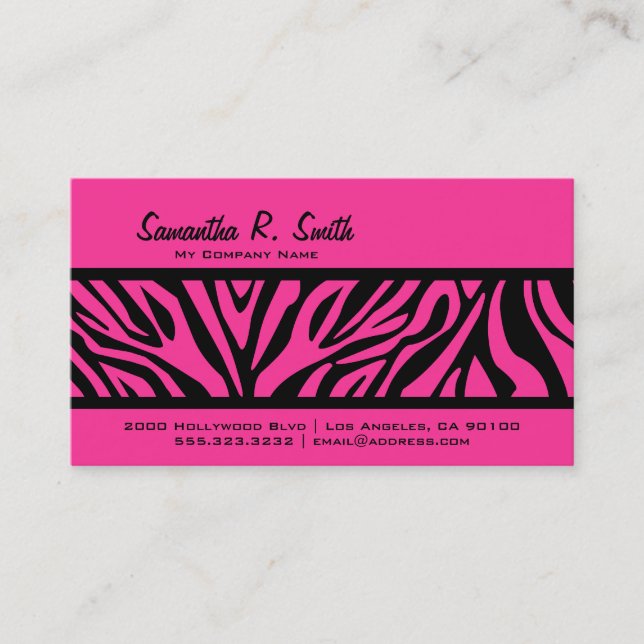 Pink u. Zebra-Streifen-Visitenkarte Visitenkarte (Vorderseite)