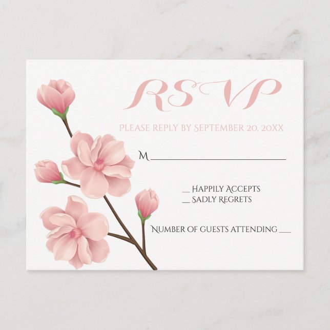 PINK UAWG FLORAL CHERRY BLOSSOMS WEDDBLUMEN EINLADUNGSPOSTKARTE (Vorderseite)