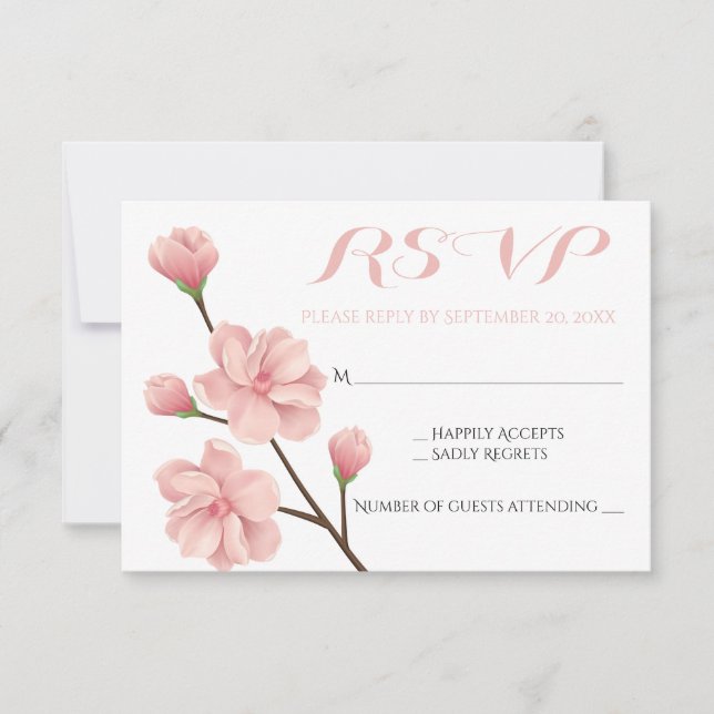 PINK UAWG FLORAL CHERRY BLOSSOMS WEDDBLUMEN RSVP KARTE (Vorderseite)