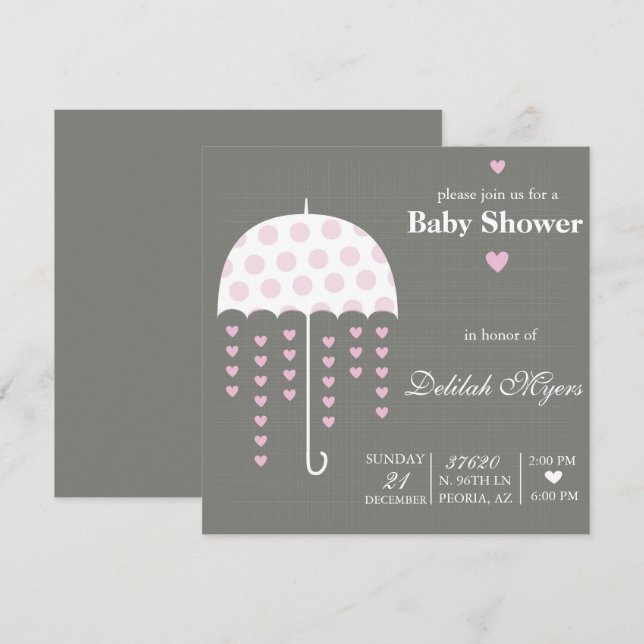 Pink Umbrella Baby Dusche einladen Einladung (Vorne/Hinten)