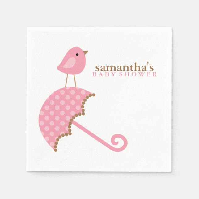 Pink Umbrella Bird Baby Dusche Serviette (Vorderseite)