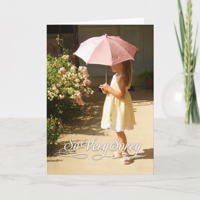 Pink Umbrella Girl So Very Sorry Card Karte (Vorderseite)