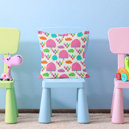 Pink Umbrellas with Clouds and Raindrops Kissen