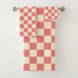 Pink und Beige Checkerboard Badhandtuch Set