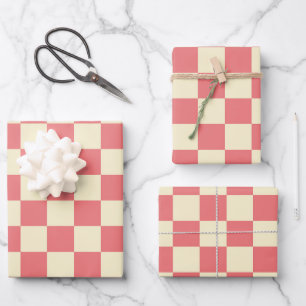 Pink und Beige Checkerboard Geschenkpapier Set