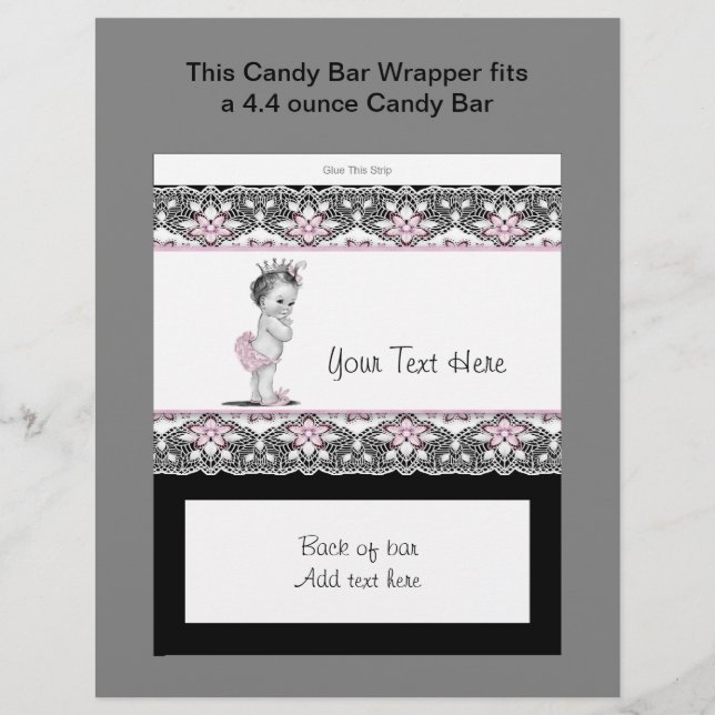 Pink und Black Baby Dusche Bar Wrapper Flyer (Vorne)