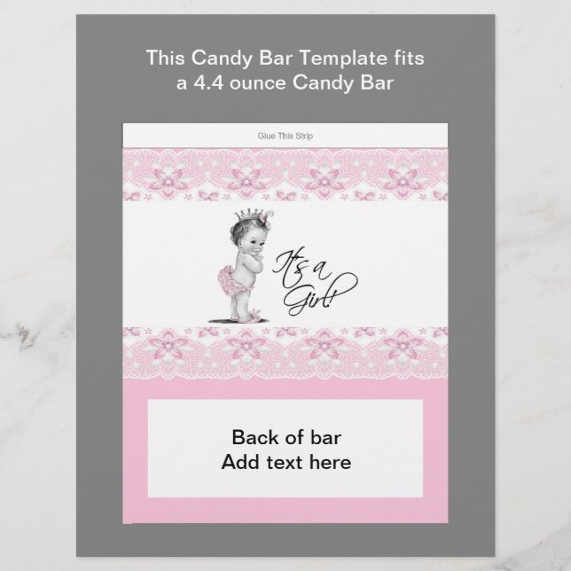 Pink und Black Baby Dusche Bar Wrapper Flyer (Vorne)