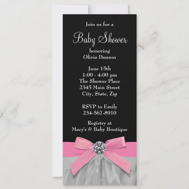 Pink und Black Baby Girl Dusche Einladung (Vorderseite)