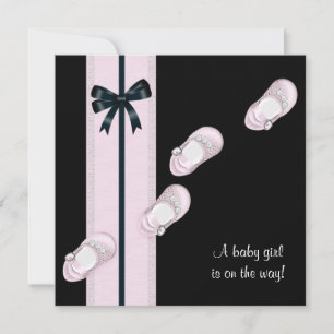 Pink und Black Baby Shoes Girl Baby Dusche Einladung