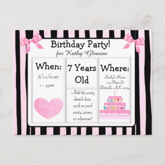 Pink und Black Birthday Party Postcard Einladungspostkarte