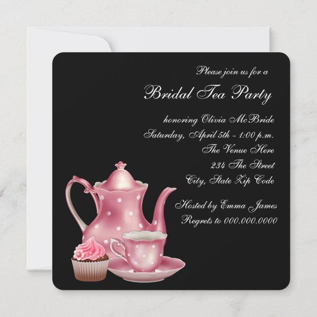 Pink und Black Bridal Tee Party Einladung (Rückseite)