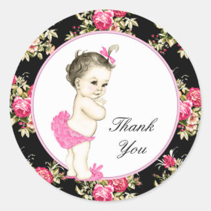 Pink und Black Chintz Rose Babydusche Runder Aufkleber