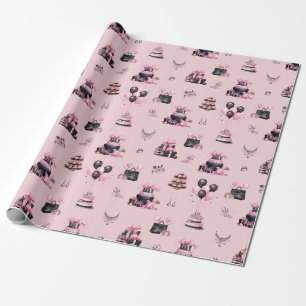 Pink und Black Couture Fashion Birthday Muster Geschenkpapier