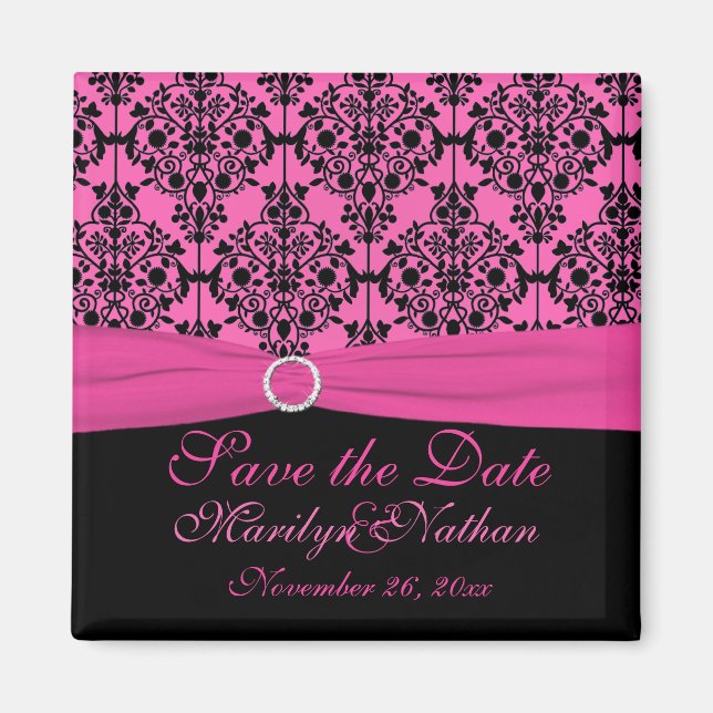 Pink und Black Damask Hochzeitsmagazin Magnet (Vorne)
