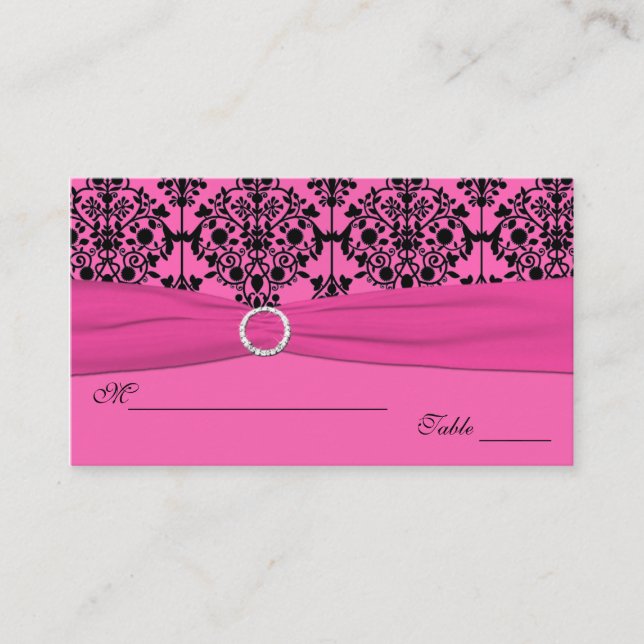 Pink und Black Damask Orte Platzkarte (Vorderseite)